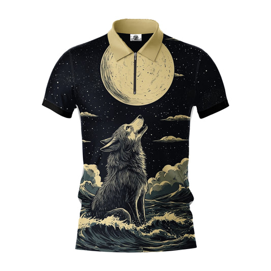 AOPPs - Lunar-Howl - Zipper Polo T-Shirt