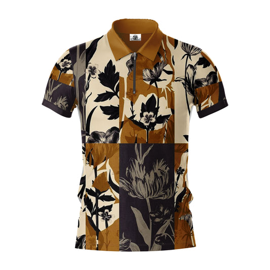 AOPPs - Sepia-Bloom - Zipper Polo T-Shirt